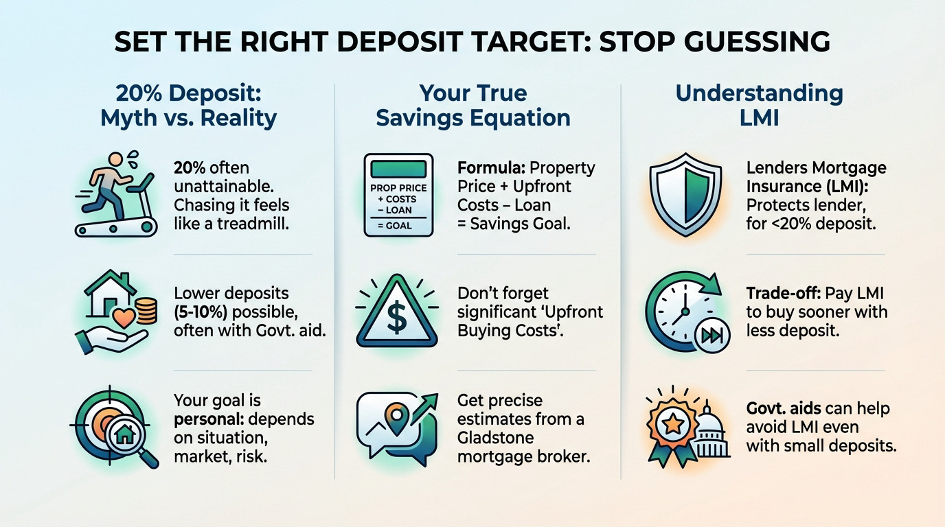 Graph showing the comparison between saving for a 20% deposit versus a 5% deposit for first home buyers in Gladstone